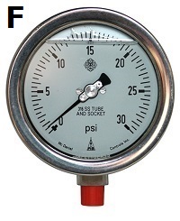 6" (160mm) 1/4" NPT with Standard Bottom Connection - Filled or Fillable Model F Gauge - 1/4" NPT Standard Bottom Connection
