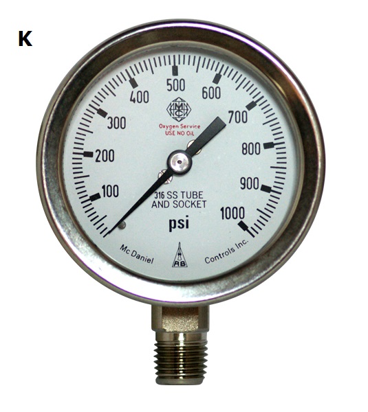 Model K Gauge - 1/4 NPT Standard Bottom Connection