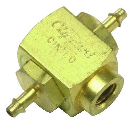 Shuttle Valve, #10-32 Female Out, 1/16” ID Hose Inlets