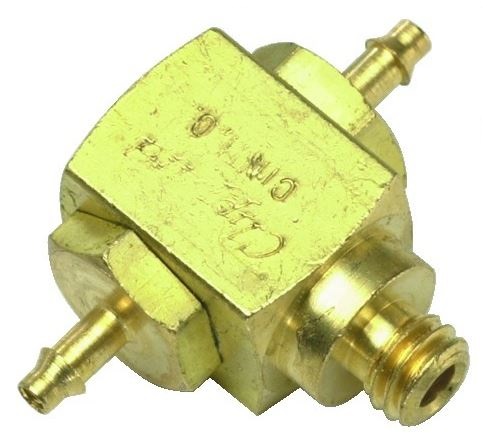 Shuttle Valve, #10-32 Male Outlet, 1/16” ID Hose Inlets