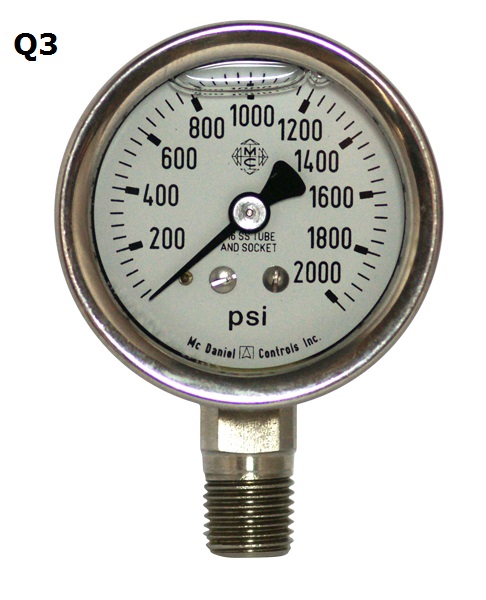 Model Q3 Gauge - 1/4" NPT Standard Bottom Connection