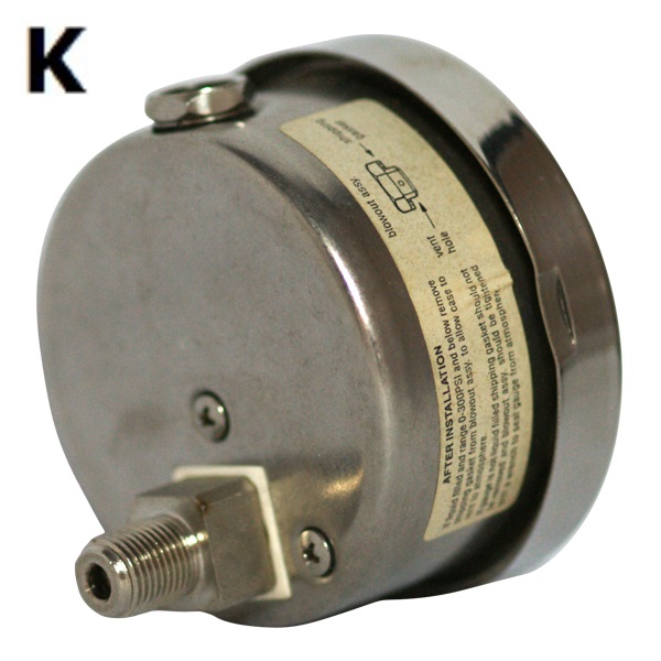2 1/2" (63mm) 1/4" NPT with Lower-back Connection - Filled or Fillable Model K Gauge - 1/4 NPT Lower-Back Connection